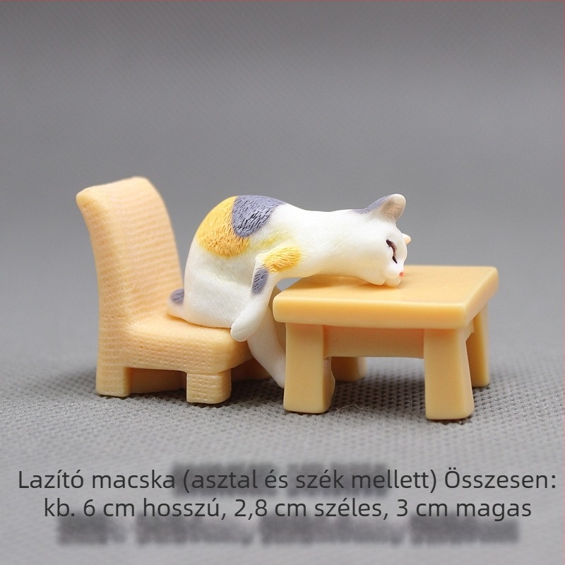 Macska gyanta figurája, karikatúra stílusú asztali mini táj dekoráció; anyag: gyanta; kategória: cartoon; stílus: kínai stílus