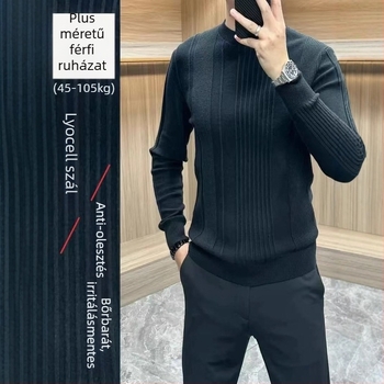 Férfi kötött pulóver kerek nyakkal, hosszú ujjú, jacquard, laza szabás, viszkóz-nylon-poliészter keverék