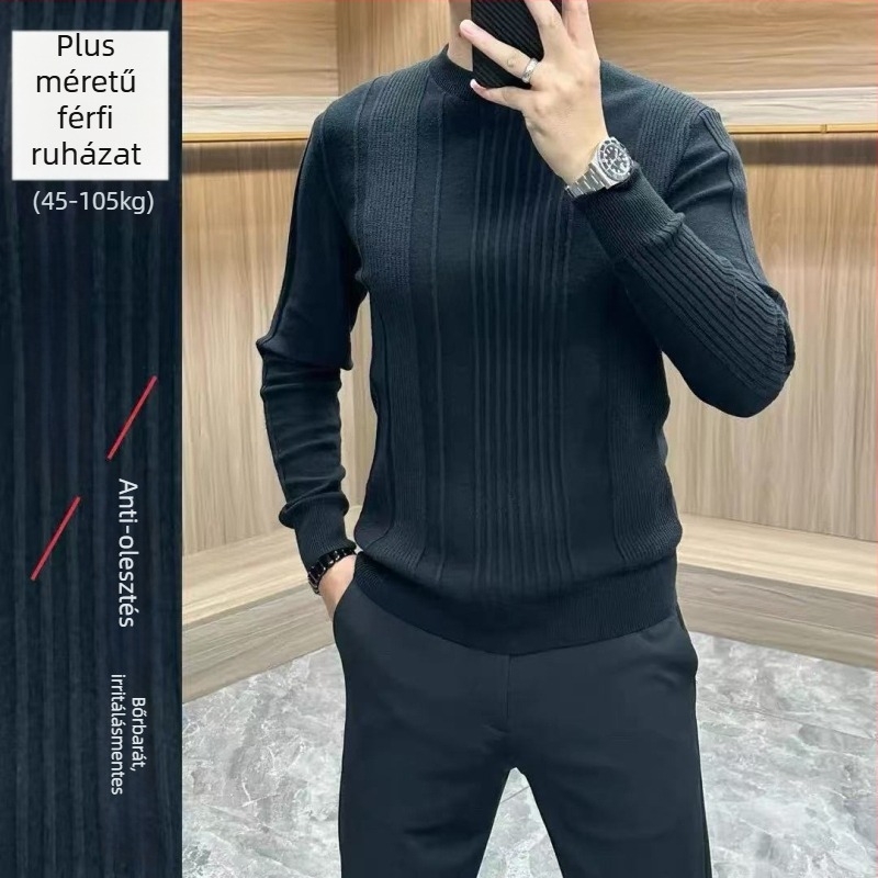 Férfi kötött pulóver kerek nyakkal, hosszú ujjú, jacquard, laza szabás, viszkóz-nylon-poliészter keverék