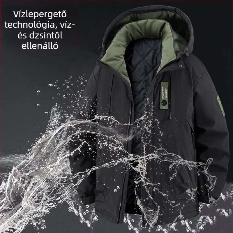Háromrétegű vízálló téli munkadzseki kapucnival, poliészter töltettel