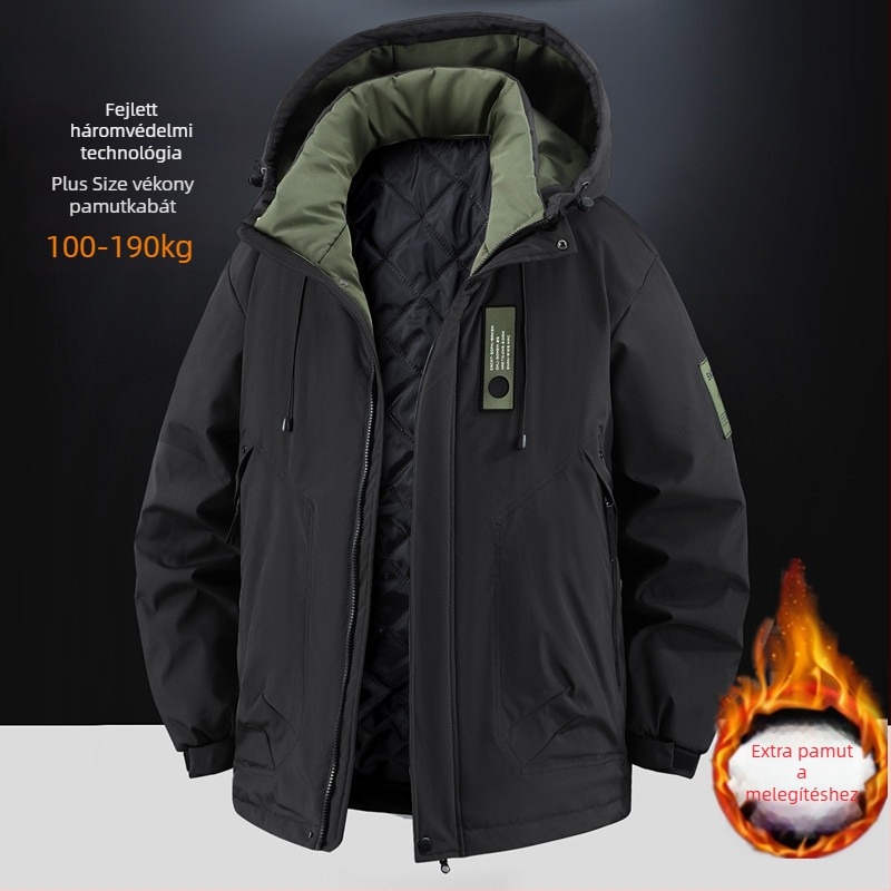 Háromrétegű vízálló téli munkadzseki kapucnival, poliészter töltettel