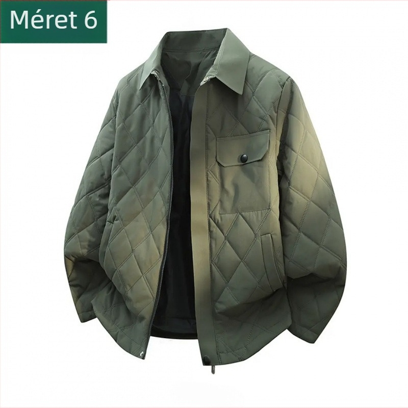 Férfi pamut-párnás dzseki gyémántvarrásos mintával, laza szabás, cipzár, selyemszálas töltet, poliészter bélés