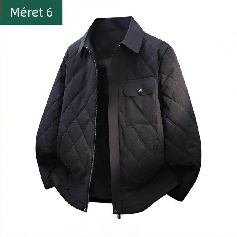 Férfi pamut-párnás dzseki gyémántvarrásos mintával, laza szabás, cipzár, selyemszálas töltet, poliészter bélés