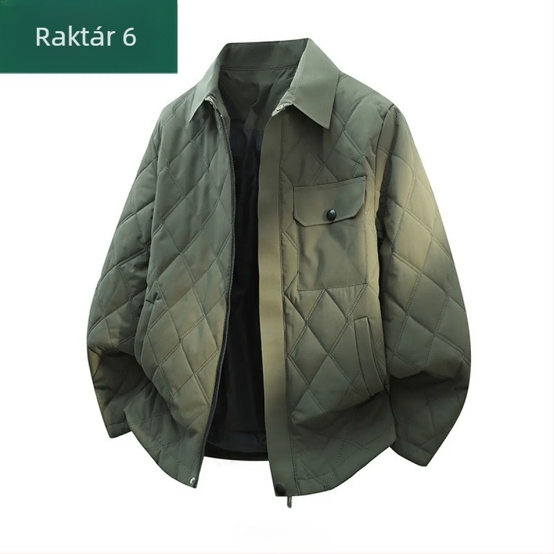 Férfi pamut-párnás dzseki gyémántvarrásos mintával, laza szabás, cipzár, selyemszálas töltet, poliészter bélés