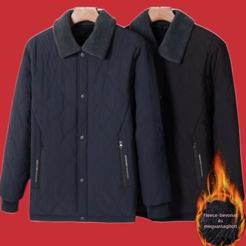 Férfi pamut-tömött dzseki téli viselethez, gallér reverrel, cipzár, nylon külső anyag, oldalsó zsebek