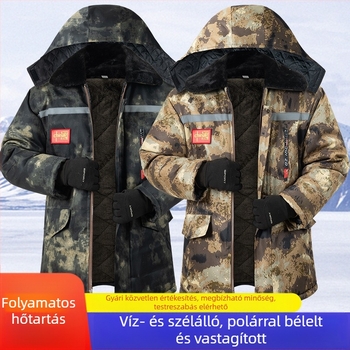 Férfi téli fényvisszaverő, sokoldalú kamuflázzal ellátott dzseki fleece béléses, vastag, középhosszú, vízálló és melegen tartó.