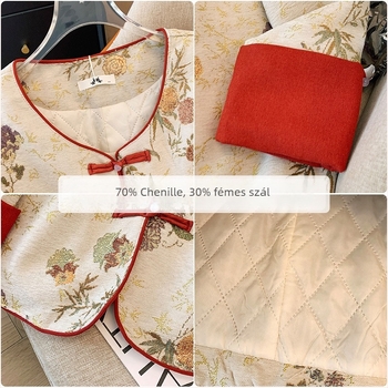 Chenille anyagú virágos jacquard kardigán, középméretű, hosszú ujjú