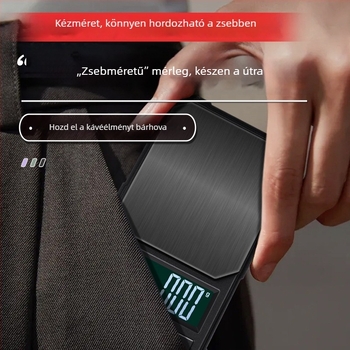 Magas pontosságú elektronikus kávémérleg automatikus időzítővel, 2 kg kapacitás, elektronikus mérés, működtetés töltővel vagy AA elemmel