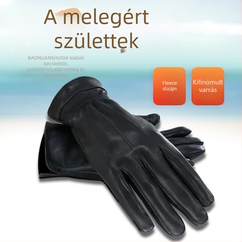 Férfi kecskebőr téli kesztyű fleece-béléssel, szélálló kerékpározáshoz