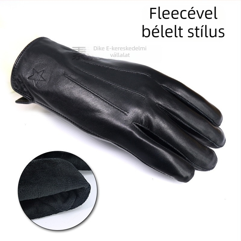 Férfi kecskebőr téli kesztyű fleece-béléssel, szélálló kerékpározáshoz