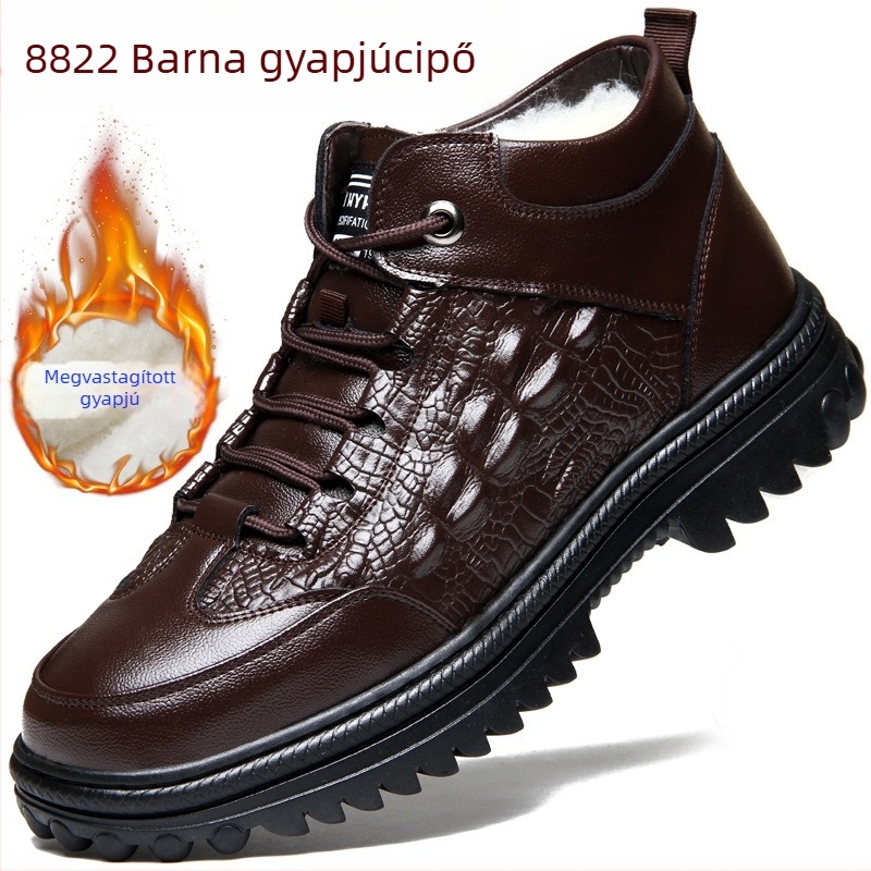 Férfi téli papucs/házicipő: vastag PU felsőrész, gumírozott talp, lapos sarok, csúszásmentes, melegen tart