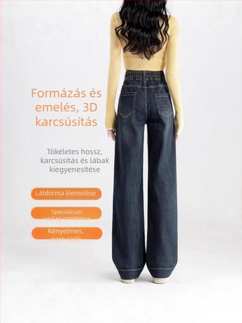 Chudanxue Női farmernadrág fleece-sel bélelt, elasztikus derék, széles fazon