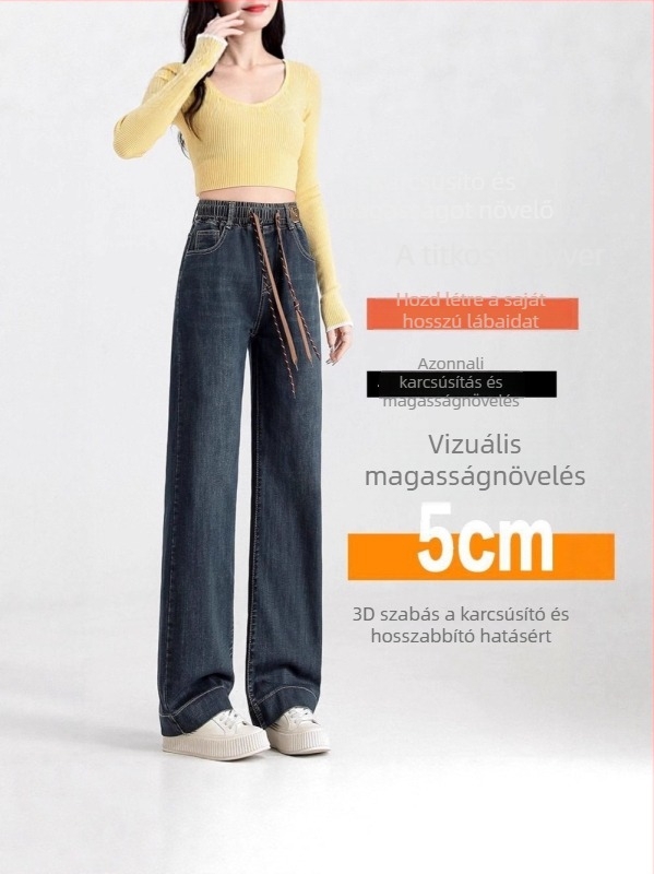 Chudanxue Női farmernadrág fleece-sel bélelt, elasztikus derék, széles fazon