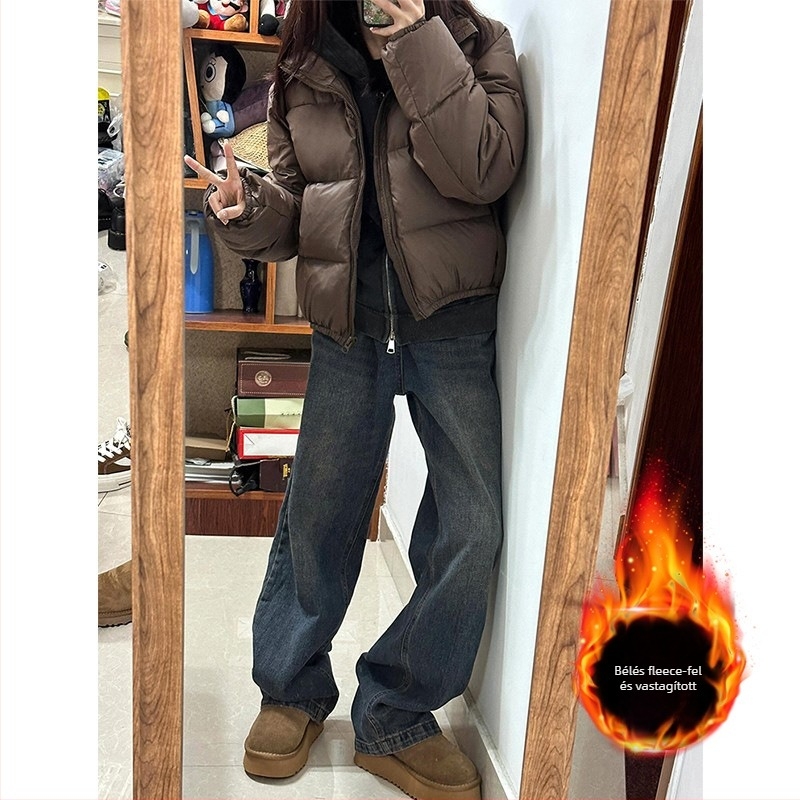 Széles szárú farmernadrág, magas derekú, bevonatos denim, rugalmatlan, vast anyag