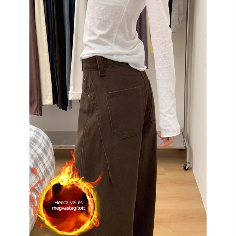 Női széles lábú farmer, magas derék, denim, pamut 50–70% keverék, velúr részlet