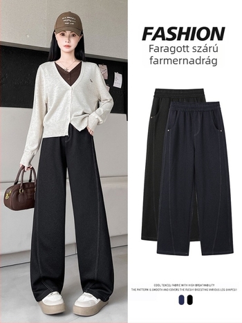 Női magas derekú széles lábú farmernadrág, pamut-poliészter keverék 70-80% és spandex <30%, casual lazán szabott, tél 2025