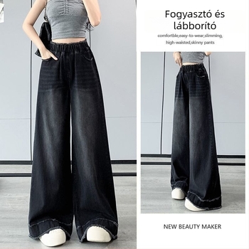Női farmernadrág széles szárú fazonnal, magas derekú, vastag anyaggal (Denim anyag, széles szár, magas derék, vastag anyag, 80-90% fő anyag tartalom)