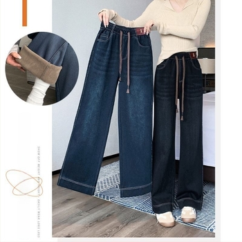 Magas derekú, egyenes szabású farmernadrág denim-pamutból, vastag anyag, tél 2025