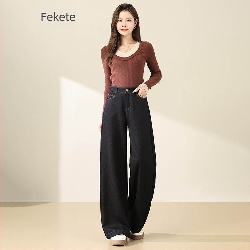 Női magas derekú farmer, egyenes szabású, vastag anyag, poliészter-spandex keverék, mikroelasztikusság