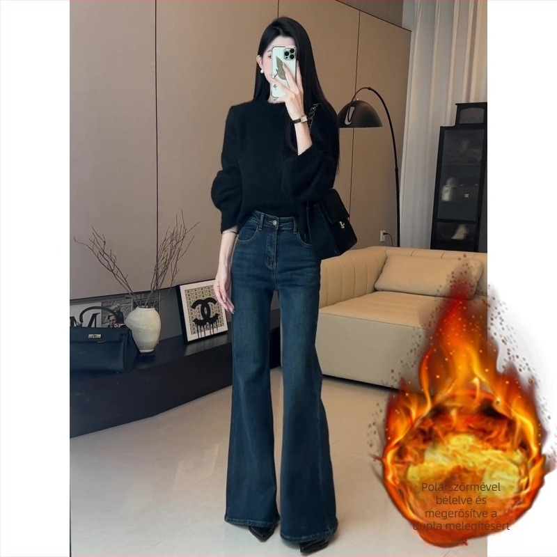 Női magas derekú bootcut farmer, vast denim anyag, téli 2025