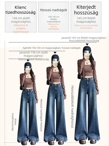Női denim patchwork farmernadrág, laza szabás, széles szárú, magas derék, kissé telt alkatot kiemelő, 2026 tavasz