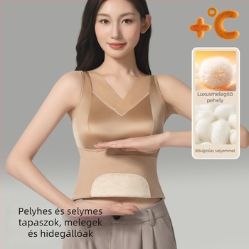 Női termos mellény beépített melltartócsússal és mellkas párnával, dupla rétegű poliészter, testformáló és meleg, külső ruházatként is viselhető.