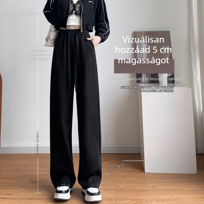 Női casual chenille nadrág, magas derék, egyenes szabás, mikroelasztikus, poliészter-elasztán keverék, őszi 2024