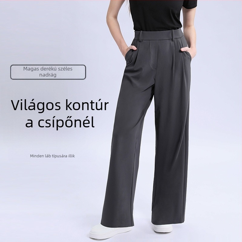 Női magas derekú egyenes szabású nadrág, anyag nylon/spandex, városi stílus, magas elasztikusság