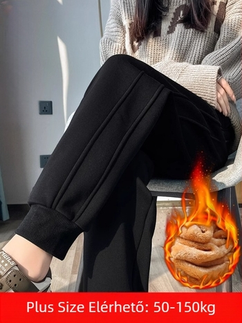 Téli casual nadrág pamut-poliészter keverék, magas derék, vastag anyag, nagy rugalmasság