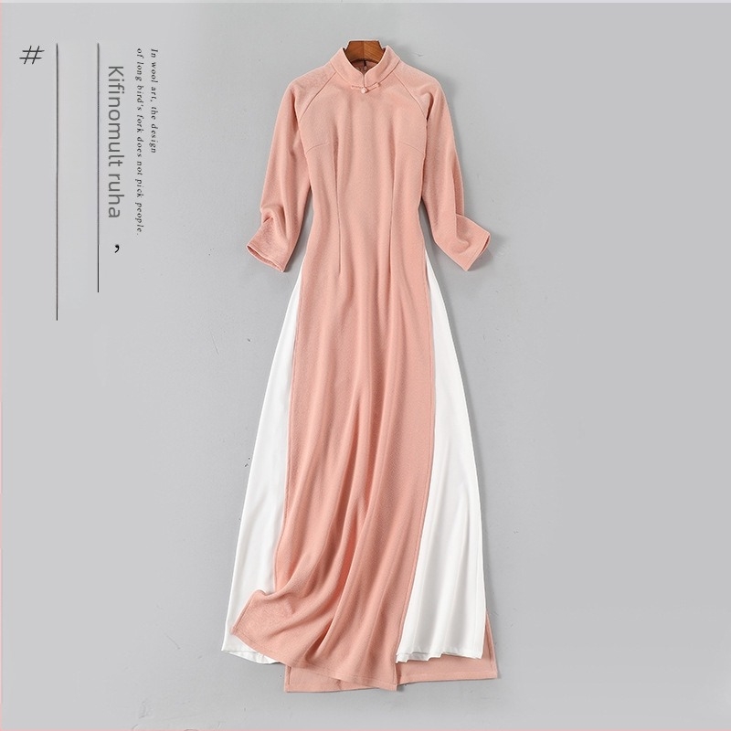 Kínai stílusú tea-dress retro Zen esztétikával, továbbfejlesztett dizájn, tündérsziluett, vastag verzió (anyag: pamut-keverék; fő anyag: poliészter; gallér nélkül; színpadi viselet; 2023 tavasz)
