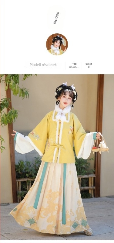 Női Hanfu téli készlet, állatmintás, vastagított mamian szoknya, javított rövid kardigán négyzetes gallérral, hímzés