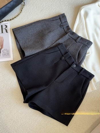 Női gyapjú anyagú széles lábú nadrág, magas derekú, 3/4 hossz, mindennapi stílus, téli szezon 2025