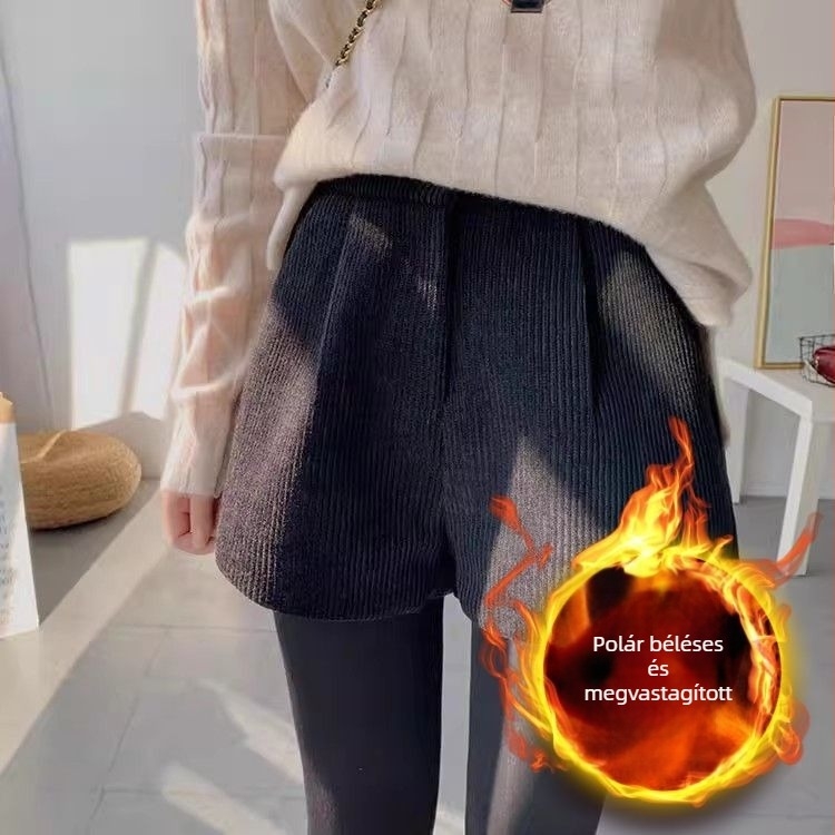 Női poliészter rövidnadrág egyenes szabású, 3/4 hosszúságú, zsebekkel, mindennapi viselet