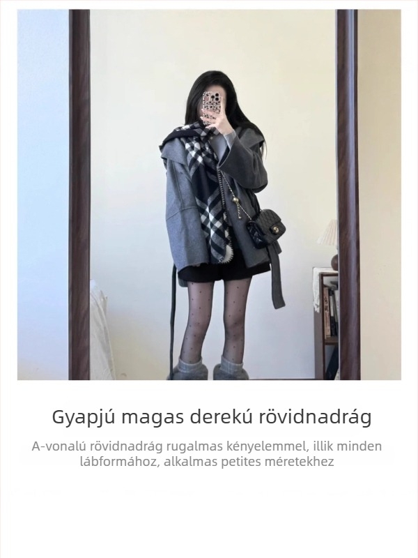 Női rövidnadrág, magas derék, poliészter, micro-elasztikusság (2025-ös téli kiadás)