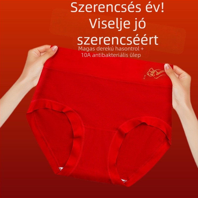 Női piros pamut alsónemű antibakteriális felülettel, magas derekú, haskontroll és popsiemelés; teljes pamut anyag; esküvői ajándék