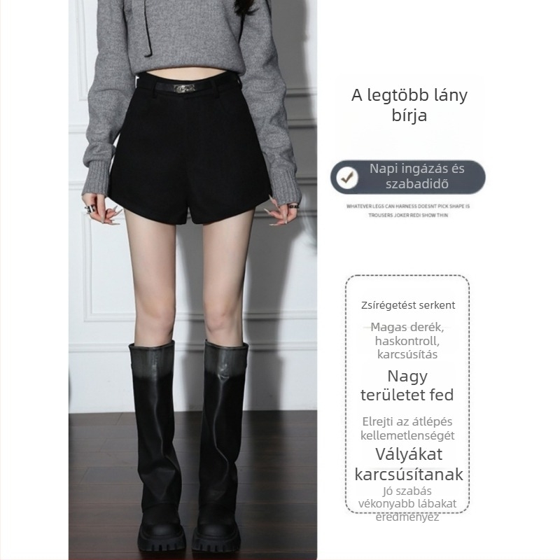 Kényelmes bakancs-stílusú nadrág magas derekú és háromnegyedes hosszúságú, poliészter