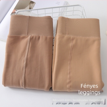 Női vastag fleece-béléssel ellátott leggings, magas derekú, nylon-poliészter keverék, nagy rugalmasság, egyrészes dizájn