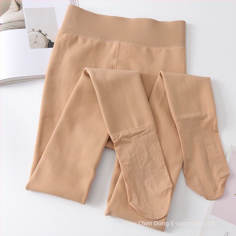 Női vastag fleece-béléssel ellátott leggings, magas derekú, nylon-poliészter keverék, nagy rugalmasság, egyrészes dizájn