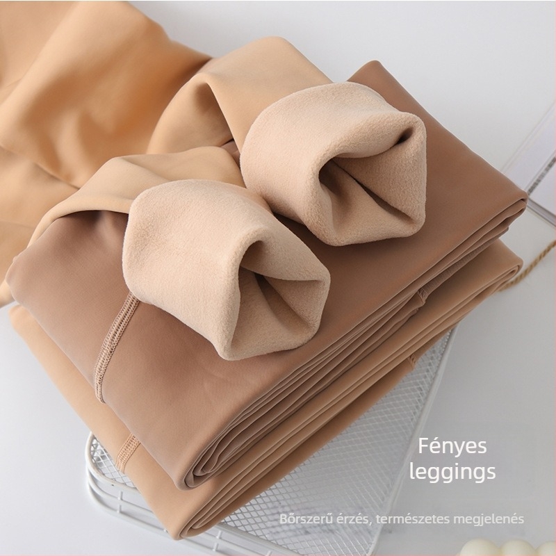 Női vastag fleece-béléssel ellátott leggings, magas derekú, nylon-poliészter keverék, nagy rugalmasság, egyrészes dizájn
