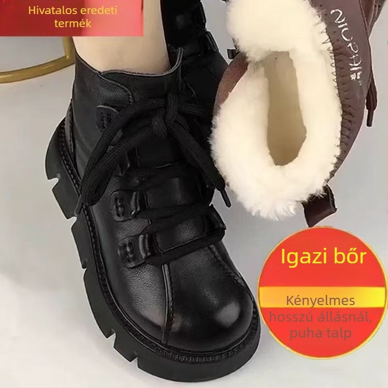 Női téli csizma PU bőrből, külső PU bőr, belső pamutszövet, gumitalp, középmagas sarok 3–5 cm, oldalsó cipzár