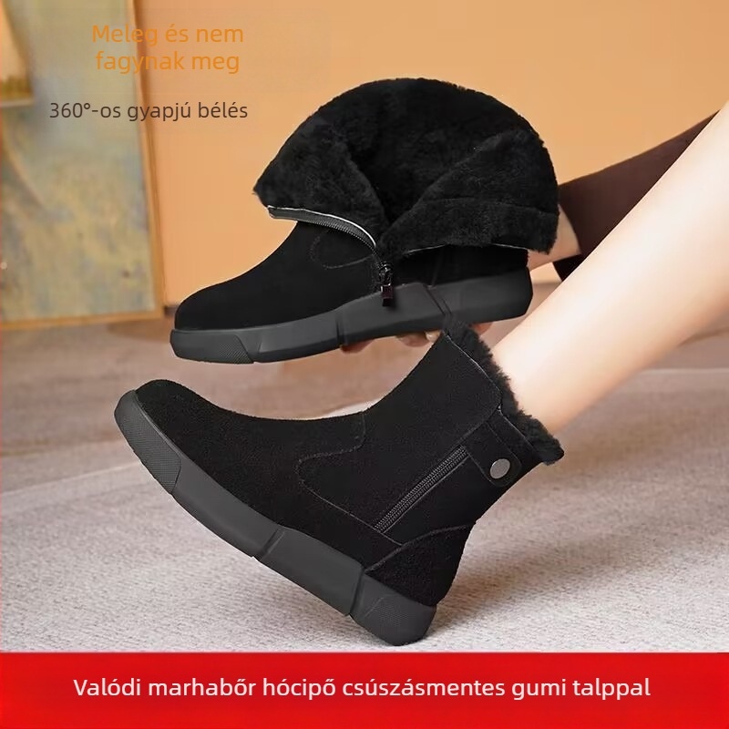 Női vízálló hócsizma fleece-béléssel, vastag talppal, középmagas szár, oldalsó cipzárral