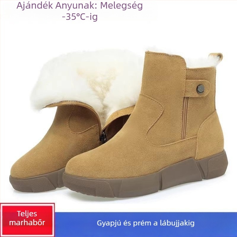 Női vízálló hócsizma fleece-béléssel, vastag talppal, középmagas szár, oldalsó cipzárral