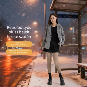 Nylon harisnya fleece béléssel, hullám-pöttyös mintázat, fenék-emelés, lábak karcsúsítása, nőknek