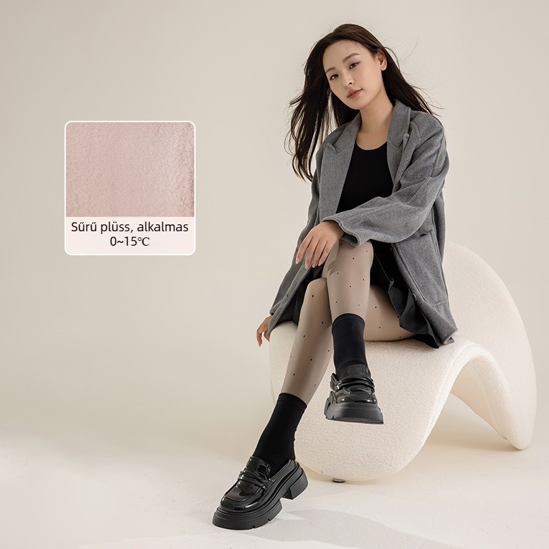 Nylon harisnya fleece béléssel, hullám-pöttyös mintázat, fenék-emelés, lábak karcsúsítása, nőknek