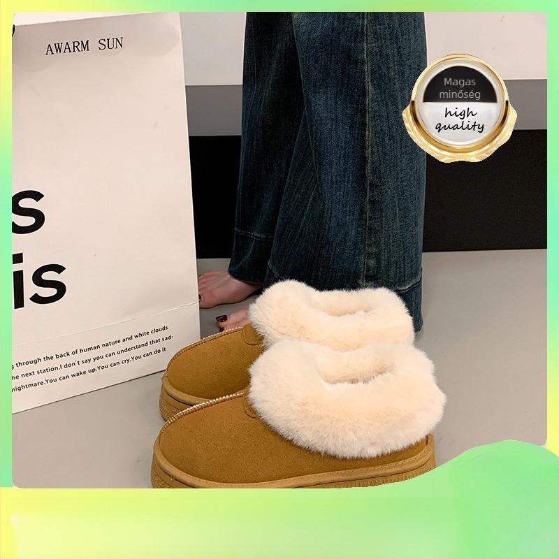 Női téli havas csizma, alacsony kivágás, vastag talpú, szőrös felsőrész, vízálló