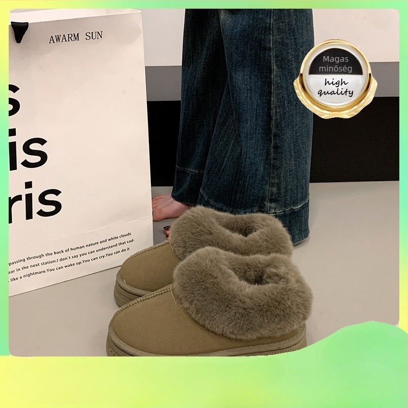 Női téli havas csizma, alacsony kivágás, vastag talpú, szőrös felsőrész, vízálló