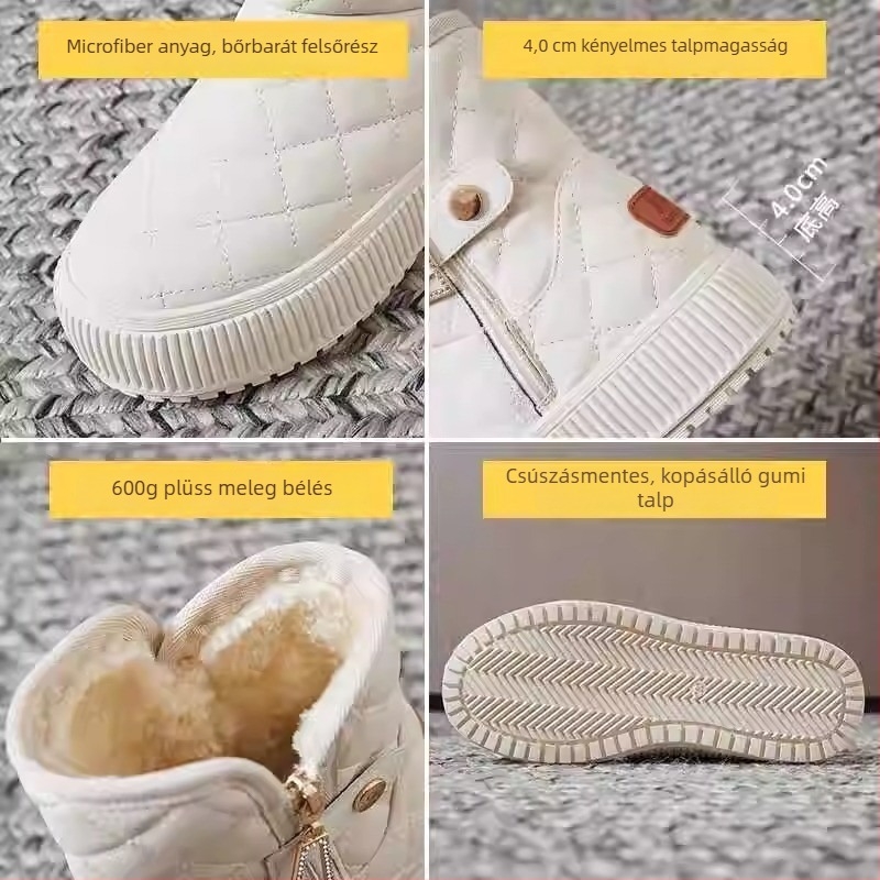 PU felső részű hócsizma, középmagas, oldalsó cipzár, gumírozott talp