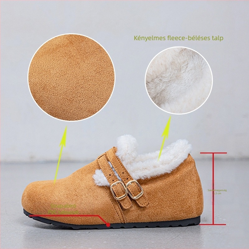 Női téli pamutcipők velúr felsőrésszel, belső műszőrme bélés, PVC talp, 3–5 cm-es sarok