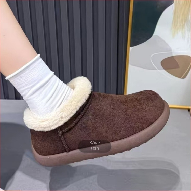 Női retro velúr téli csizma műszőrme béléssel, PU felsőrész, vastag gumírozott talp, középmagas szár