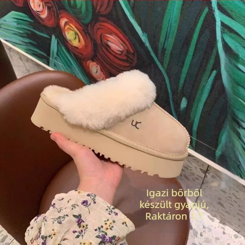 Női slip-on csizma szőrme bélésével, vastag habos talppal, kerek orr, alacsony szár, téli viselet